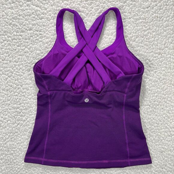 Lululemon Power Y Tank Top Sz 6 Purple Stripe Criss Cross Back Built In Bra Yoga - Picture 3 of 11